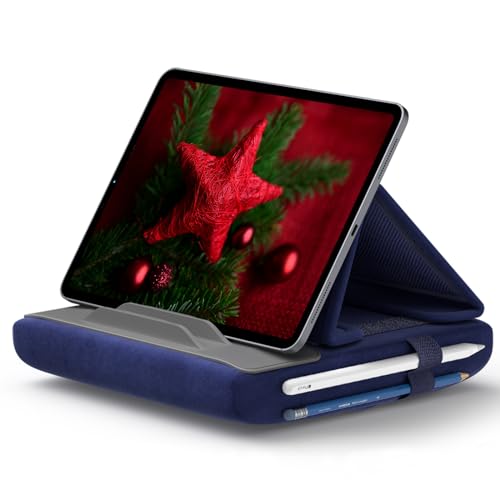 JSAUX Tablet Pillow Stand, Tablet Stand Holder Dock for Lap, Bed and Desk Compatible with iPad Pro 11 10.5 9.7 10.2 Air Mini, Kindle, Tablets, Phones, E-Reader, Books and More 4-11'' devices Navy Blue
