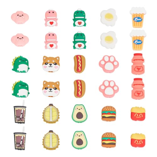 GOMAKERER 30 Pcs 15 Styles Cartoon Silicone Cable Protectors, Food Theme Charger Cable Saver Charging Protector and Cord Holder Phone Accessory for Phone