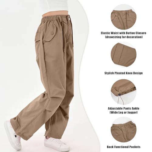 Image of Rolanko Girls Parachute Pants Y2K Cargo Pants for Girls Loose Jogger Trousers with Pockets Streetwear Kids 4-14 Years