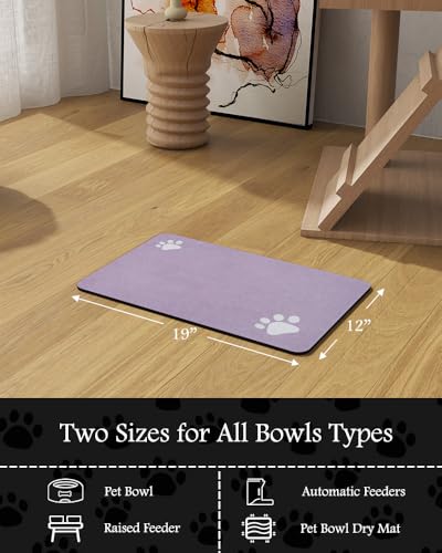 Image of Pet Feeding Mat-Absorbent Dog Mat for Food and Water Bowl-No Stains Quick Dry Water Dispenser Mat-Dog Accessories Pet Supplies-Bowl for Messy Drinkers（Purple,12 inchx19 inch