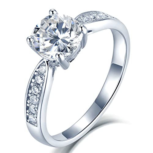 Bague Argent S925 femme AMDXD bague fiançailles moissanite blanche anneau
