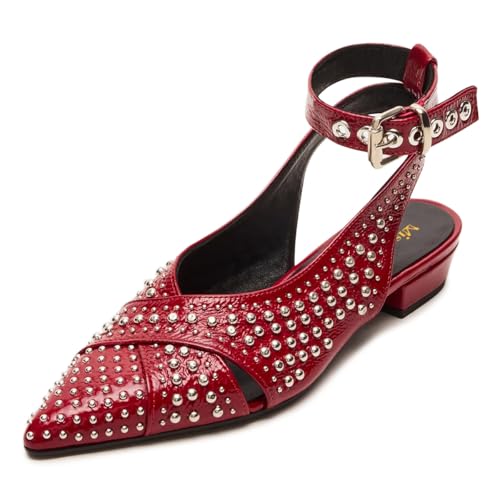 miss left Women Chic Studded Rivets Pointy Toe Pumps Adjustable Buckle Ankle Strap Fashion Party Club Sandals Size 4-16 US