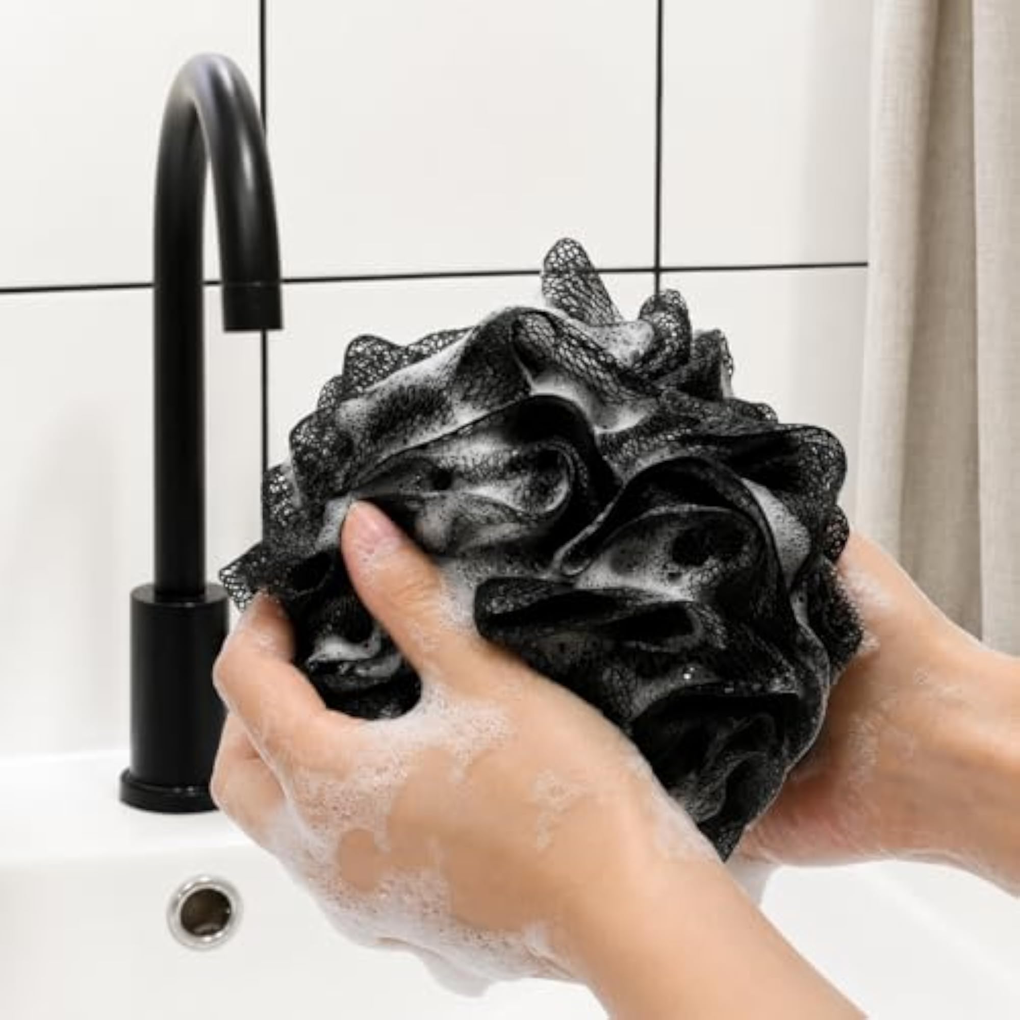 Black Bath Loofah Sponge Pack of 2, Soft Exfoliating Scrubber