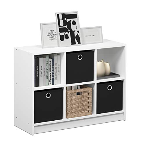 Furinno Basic 3x2 Cube Storage Bookcase Organizer with Bins, White/Black