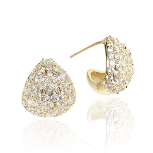 Sonateomber Gold Bottega Earring Dupes Cubic Zirconia Teardrop Statement Stud For Women Girls - Sparkly Rhinestone Chunky Oversized Trendy Tear Drop Ball Hoop Huggie Droplet Jewelry Gift #TOP26