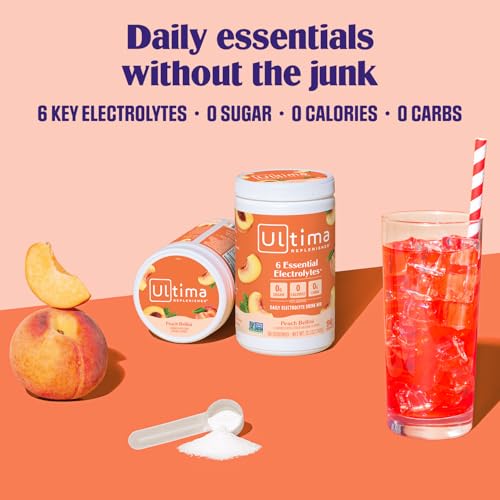 Image of Ultima Replenisher Mocktini Electrolyte Powder Drink Mix - Sugar Free - Peach Bellini, 90 Servings - Hydration Powder with 6 Key Electrolytes and Trace Minerals - Keto Friendly, Non-GMO