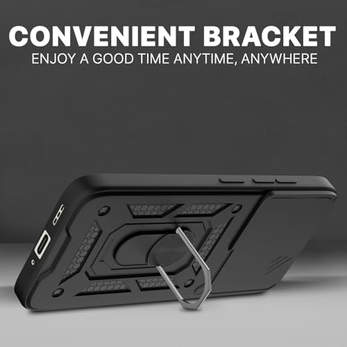 Image of Pikkme Back Cover for Infinix Note 40 5G | 360 Protection Case | Sliding Camera Shield Cover & Ring Holder Stand D10 Tough Armor Bumper Case (Black)