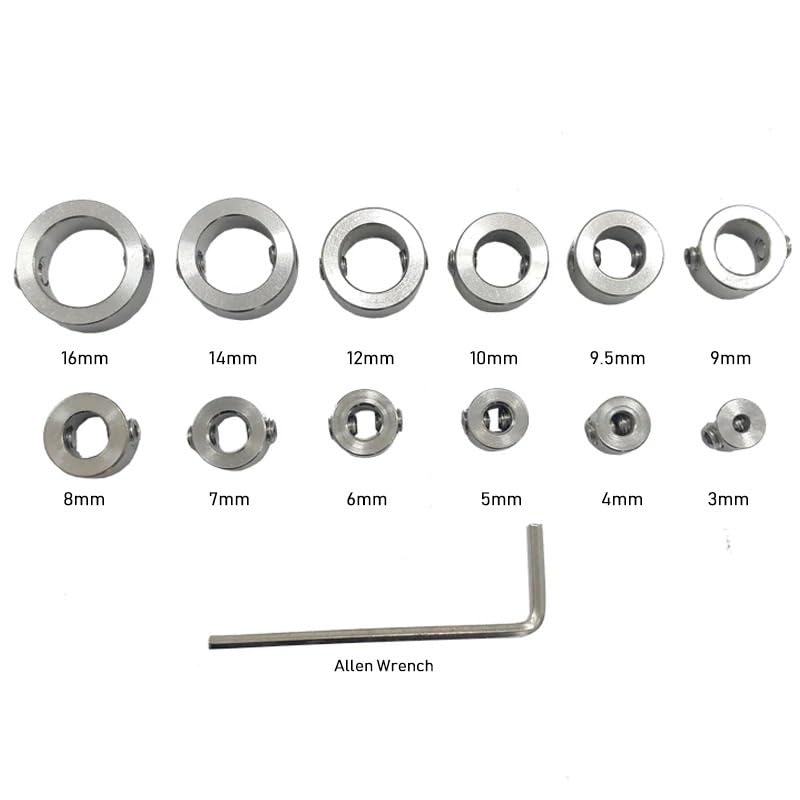 Juego de collarines de tope for brocas de carpintería de 3 mm a 16 mm, anillo de tope de profundidad de broca de acero inoxidable(12pcs)