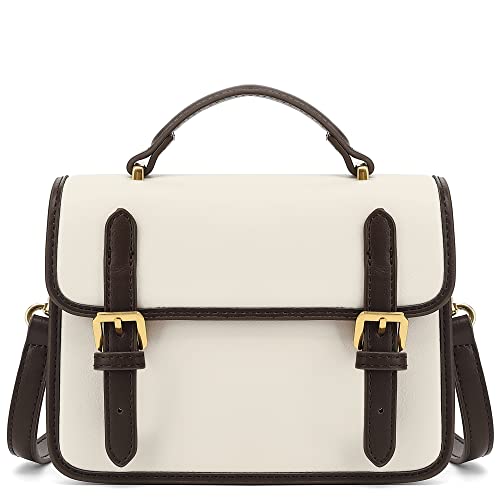 Scarleton Bolsas para mulheres, bolsas transversais para mulheres, mini bolsas estruturadas, bolsa de ombro com alça superior, H2077, branco/café, Small