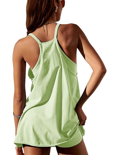 Image of Womens Athletic Sundress with Built-in Shorts Golf Tennis Romper | Sleeveless Mini Spaghetti Strap dress Functional side pockets tummy-friendly fit casual beach vacation