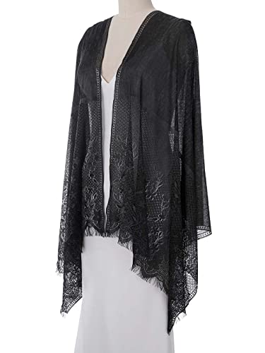 EASEDAILY Women's Shawls and Wraps for Evening Dresses Flower Lace Wedding Scarf Bridal Shrug with Fringe for Bride4