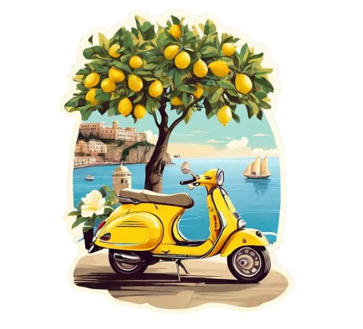 Plaque murale métal citronnier scooter jaune décoration italienne