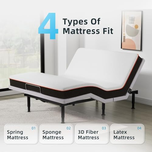 Image of Queen Adjustable Bed Base Frame, Massage & Wireless Remote, Dual USB Ports,Ergonomic Upholstered Bed Frame, Lift Motor, Under Bed Lighting, Independent Head and Foot Tilt