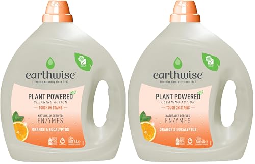 Earthwise Orange & Eucalyptus Laundry Washing Detergent Liquid 4L, 80 Washloads, Suitable for Front & Top Loader, Tough on Stains, Plant Powered Cleaning Action with Naturally Derived Enzymes