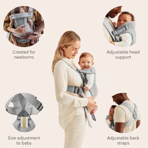 Image of BabyBjorn Baby Carrier Mini, Light Gray, 3D Jersey | Infant Carrier (7-25 lbs), Ergonomic, Easy-to-Use