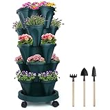 DUNCHATY Stackable Vertical Garden Planter with Wheels, 5 Tier Herb Planter Pots for Growing Vegetables and Succulents, Pine Green