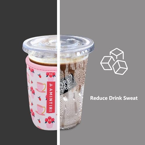 Image of 3 Pack Reusable Sleeve for Iced Coffee Cup, Coffee Neoprene Sleeve for Iced&Hot Drinks, Coffee Sleeve Compatible with Starbucks, Dunkin Coffee Cup. (Cherry&Cup)