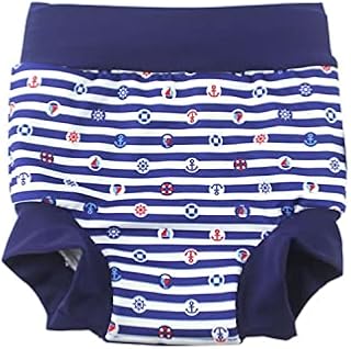 BabyPreg Baby Kids Swim Nappies Cover Diaper Pants High-Waisted Belly Protection Swimming Shorts (Blue (Fish), Size M)