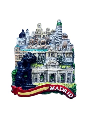 Imán para nevera Madrid España, recuerdo de viaje, decoración de nevera, calcomanía magnética 3D, pintado a mano, colección artesanal