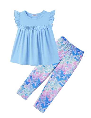 Image of Arshiner Toddler Girls 2-Piece Outfits Ruffle Sleeve Tee & Elastic Waist Pants Kids Summer Clothing Set For 2-10 Years