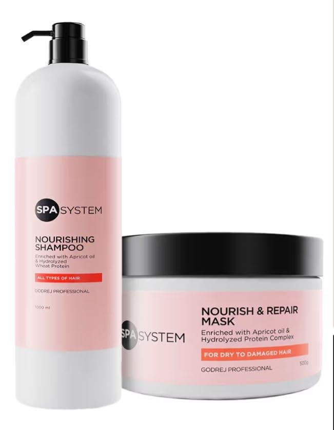 Spa System Nourishing Shampoo (1000 ml) & Mask (500 gm) | Enriched with apricot oil, silk amino acids & shea butter || NORMAL TO FRIZZY & UNRULY HAIR ||-image-6