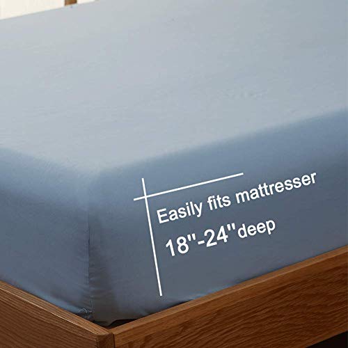 Image of SONORO KATE Bed Sheet Set Super Soft Microfiber 1800 Series Luxury Egyptian Sheets 18-Inch Deep Pocket Wrinkle and Hypoallergenic-4 Piece(Full Lake Blue)