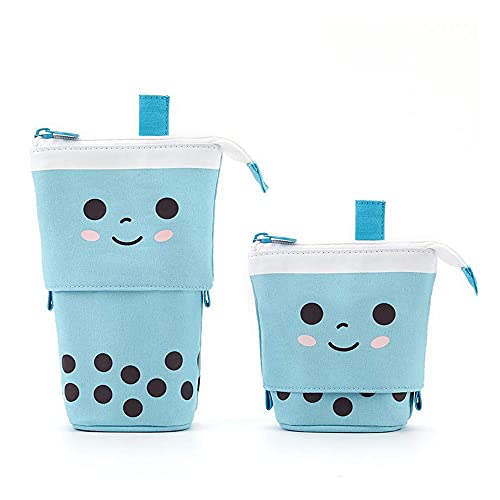 Trousse à crayons sur pied avec motif thé au lait pour filles, trousse à crayons rétractable en toile, grande capacité pour l'école, le bureau, boîte de papeterie créative pour adolescent, étudiant Cover
