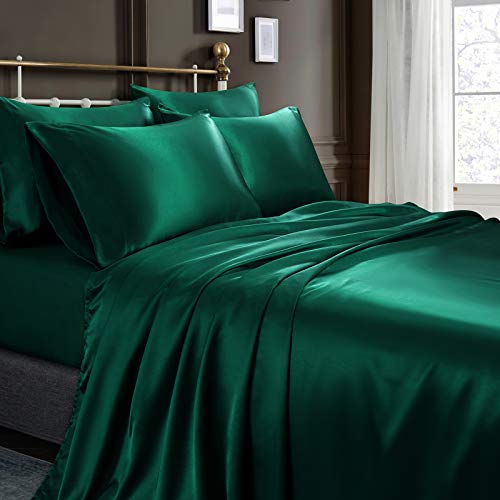 CELION 6 Pcs Satin Sheets Queen Size, Luxury Silky Blackish Green Satin Bed Sheets Set with 1 Deep Pocket Fitted Sheet, 1 Soft Flat Sheet and 4 Satin Pillowcases CELION 6 Pcs Satin Sheets Queen Size, Luxury Silky Blackish Green Satin Bed Sheets Set with 1 Deep Pocket Fitted Sheet, 1 Soft Flat Sheet and 4 Satin Pillowcases