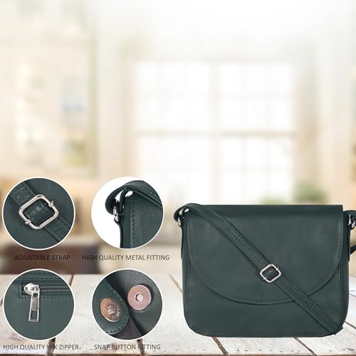 Image of Genuine Leather Shoulder Crossbody Purse For Women with Adjustable Strap, Mobile Pocket & Outside & Inside Zipper