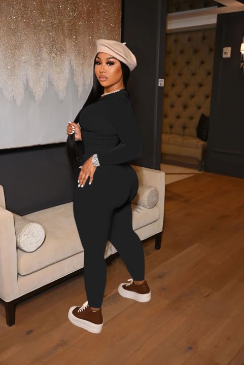 HBQ Womens 2 Piece Outfits Tracksuits Long Sleeve Tunic Tops Bodycon High Waist Leggings Pants3