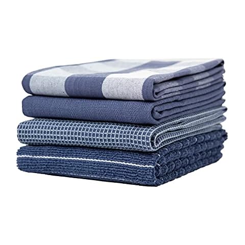 Kitchen Towels 100% Cotton Blue Dish Towels, Hand Towels, Tea Towels Flat, Terry, Waffle and Herringbone Dish Towels for Drying Dishes, 28 in x 16 in Cover