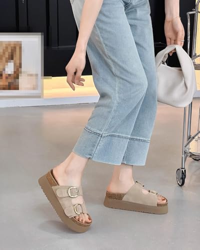 Women's Solid Color Thick Sole Comfort Slides Double Buckle Adjustable Casual Soft Beach Flat Sandals3