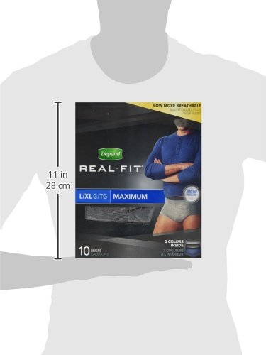 Depend Real Fit Incontinence Underwear for Men, Maximum Absorbency, L/XL, 4 Packs of 10, 40 Total