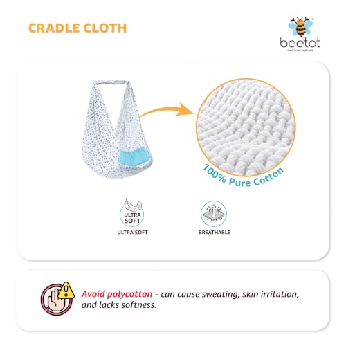 Image of Baby Swing Cradle (Jhula) for Newborns - Cloth Cradle with Removable Mattress, Mosquito Net, Spring & Triangle Hanger | Up to 15 kg | (Floral Blue)