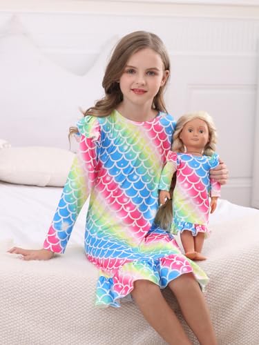 Bow Dream Toddler Girls Rainbow Strips Dress and Matching American Girl Doll Clothes for Girls Kids Clothes2