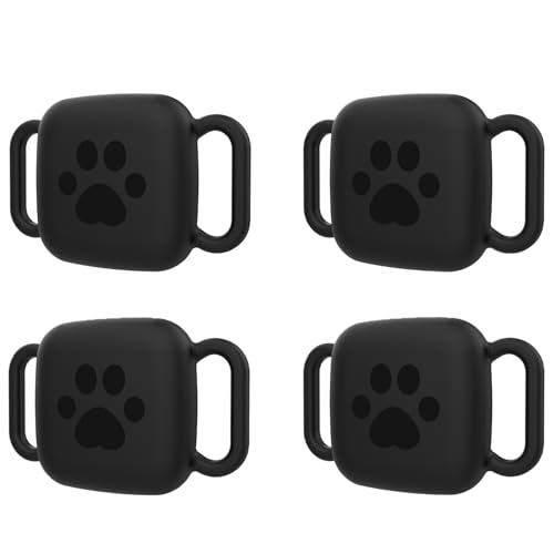 Feigand 4 Pack Case Tile Mate 2024 Tracker, Soft Silicone Holder Anti-Scratch Finder Protective Cover with Carabiner Accessories for Dog, Cat, Pets Collar (4PCS Black)