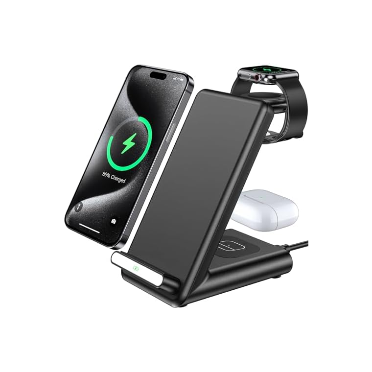 Wireless Charging Station,3 in 1 Charging Stand Made for Apple Watch Ultra 11 10 9 8 7 6 SE 5 4 3,Fast Wireless Charger Made for iPhone 17/Air/16/15/14/13/12,for AirPods Pro(with Adapter) (Black)