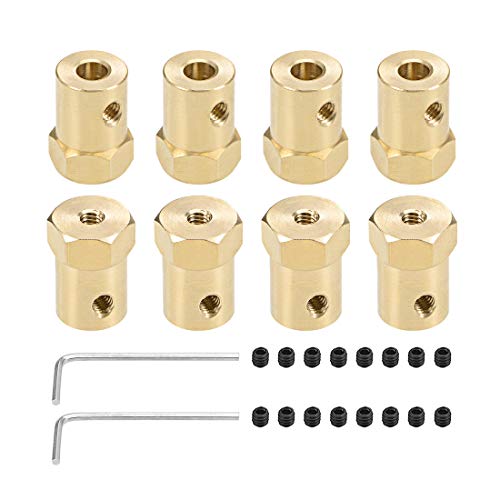 uxcell Hex Coupler 5mm Bore Motor Hex Brass Shaft Coupling Flexible Connector for Car Wheels Tires Shaft Motor 8pcs