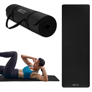 Gaiam Essentials Thick Yoga Mat Fitness & Exercise Mat with Easy-Cinch Carrier Strap, Black, 72"L X 24"W X 2/5 Inch Thick