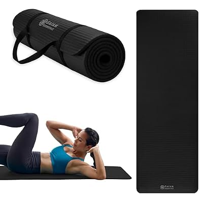 Gaiam Essentials 2/5 Thick (10mm) Yoga & Pilates, Fitness & Exercise Mat with Easy-Cinch Carrier Strap Cusion Support For Fitness and Gym Workouts