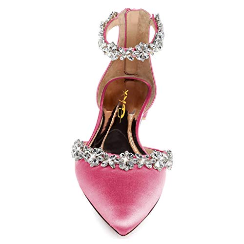 Image of XYD Women Classic Pointed Toe D'Orsay Wedding Flat Sandals Sparkly Rhinestones Ankle Strap Low Heel Dress Shoes with Zipper