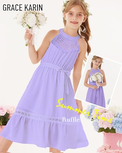 GRACE KARIN Girls Dresses Summer Spring Halter Maxi Dress Kids Ruffle Casual Flower Pleated Sun Dress Size 5-142