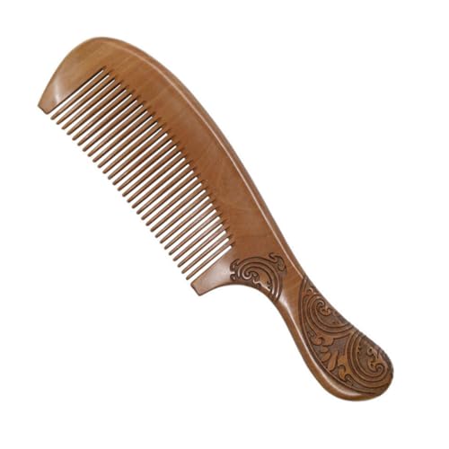 NUOBESTY Peine de Madera de Melocotón Tallado Doble Cara Mango 21 Cm para Mujer, Ligero y Portátil, Peine para Cabello Natural y Cuidado Diario en Casa, Spa y Viajes