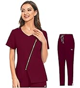 VIAOLI Women's Solid Stretch Medical Uniform Scrub Set V Neck Top Cargo Tapered Jogger Multi-Pock...
