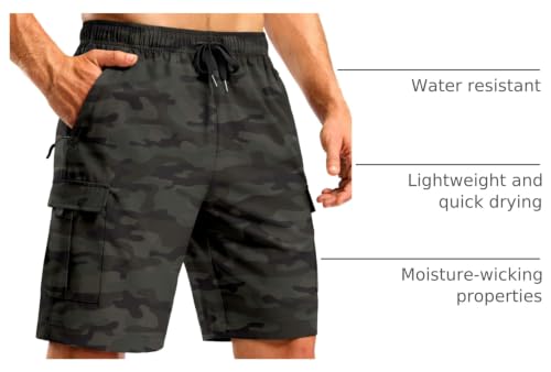 Image of Pudolla Men's Hiking Cargo Shorts with 5 Pockets Lightweight Casual Shorts