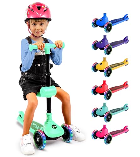 Serenelife Patinete 3 Ruedas para niños, Plegable, Luces LED en Las Ruedas, Manillar Ajustable, Freno Trasero de pie, Soporta hasta 50kgs