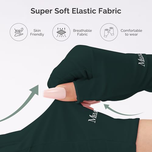 Image of MelodySusie Premium UV Protection Gloves for Manicures, Cool Feeling Fabric,Professional UPF50+, UV Nail Gloves for Gel Nail Lamp, Anti UV Light, Skin Care Fingerless Design, Deep Green