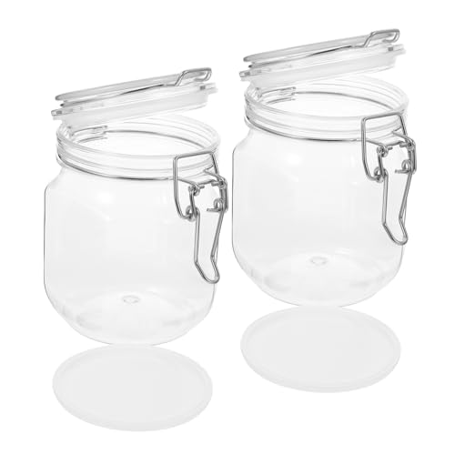 Healifty 2Pcs Clear Airtight Honey Bottles Plastic Sealed Jam Jars for Caviar and Kitchen Supplies Easy to Open Wide Mouth Storage Containers Lightweight Reusable Food Storage