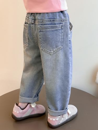 Girls Jeans Stretch Elastic Waistband Pockets Cute Printed Straight Pants Casual Fashion Outdoor Breathable Children's3