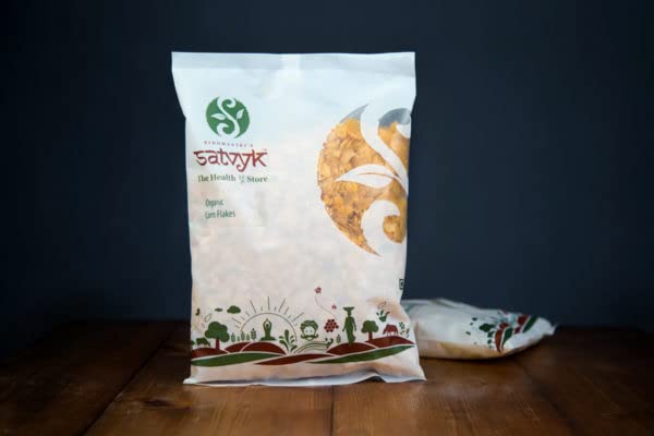 S Siddhagiri's SATVYK THE HEALTH re STORE Corn Flakes (200g) - Unflavored & Toasted | Fibre Rich | No Sugar | No Maida | Healthy Breakfast Cereal| Preservative Free Corn Flakes | 100% Wholegrain Cereal